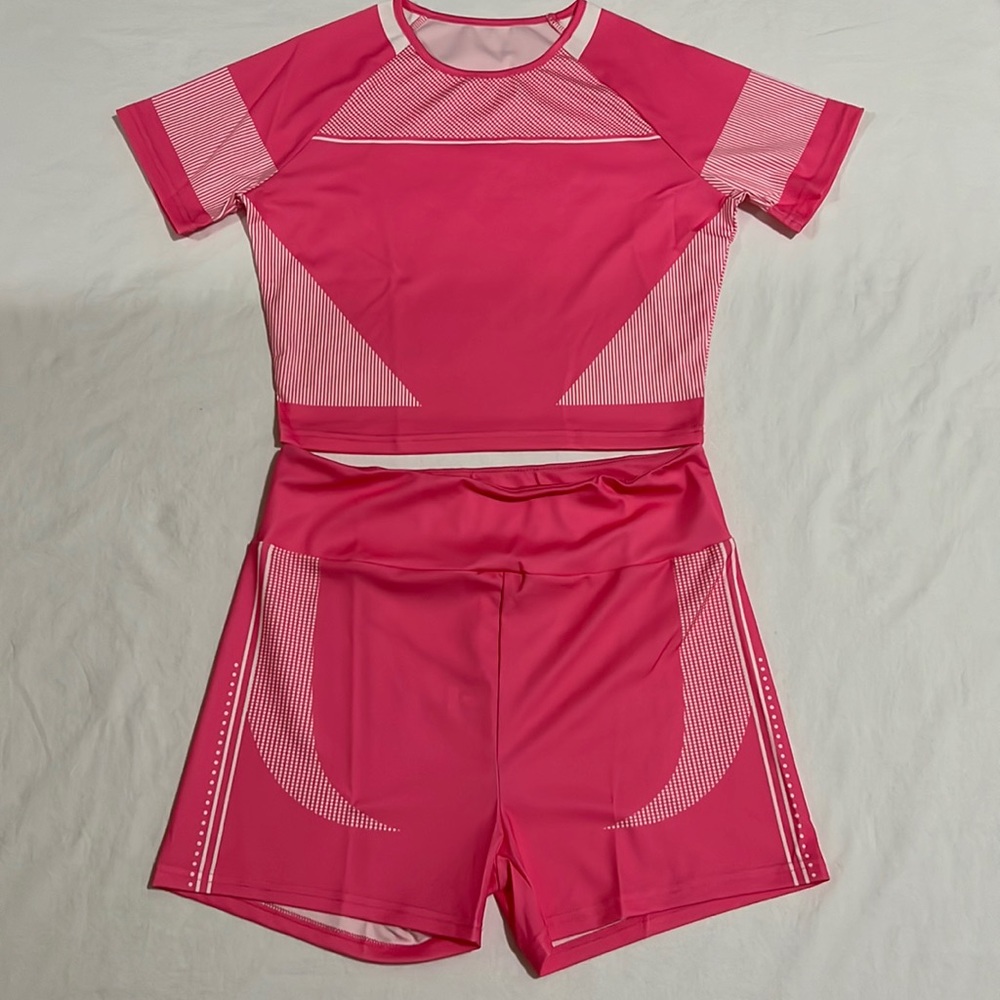 NWOT. 2 Pc Neon Pink Athletic / Beachwear Top & Shorts